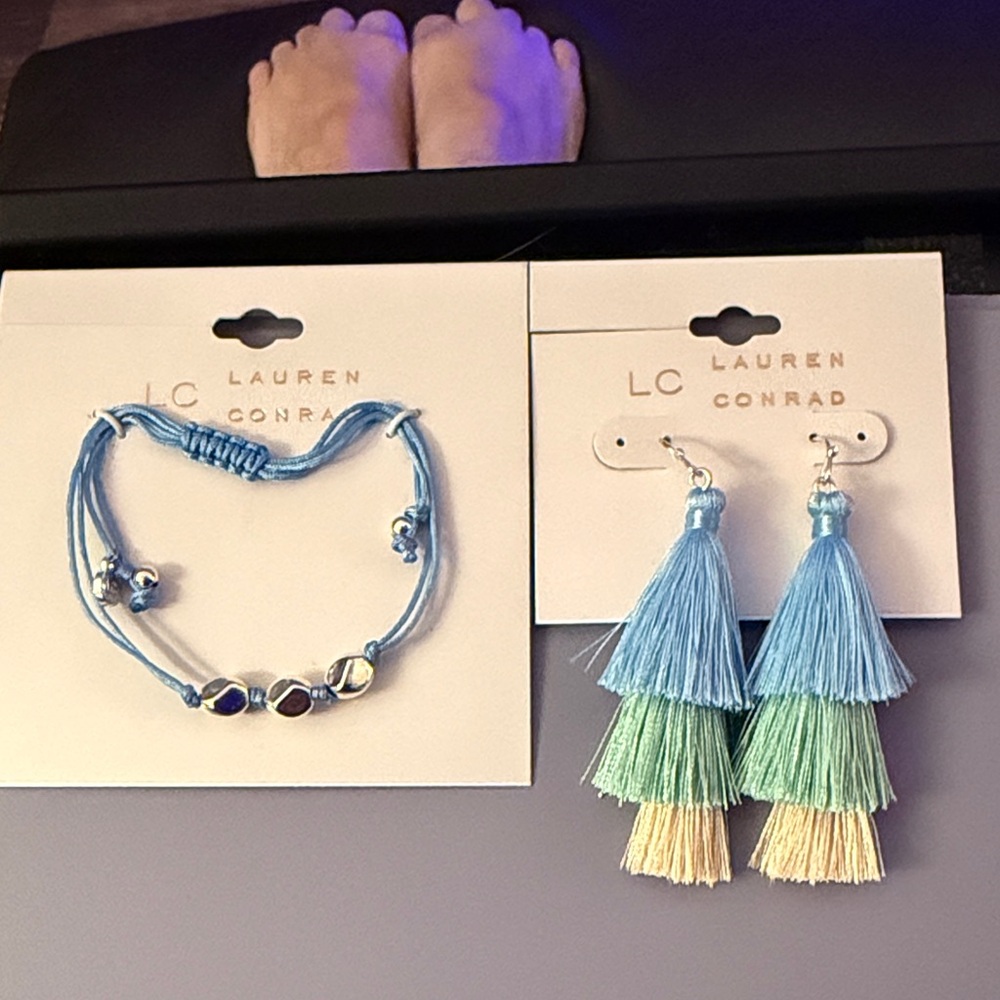 LC Lauren Conrad Blue and Green Bracelet and Earring Set